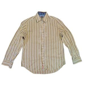 Robert Graham Men's Large Yellow Blue‎ Stripe Button Down Shirt Designer